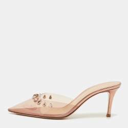 Pre Owned Gianvito Rossi Transparent PVC Plexi Crystal Embellished Pointed-Toe Mule Sandals Size 38