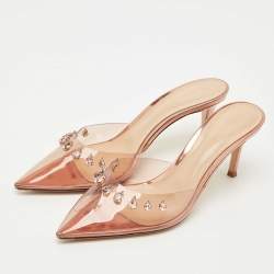 Pre Owned Gianvito Rossi Transparent PVC Plexi Crystal Embellished Pointed-Toe Mule Sandals Size 38