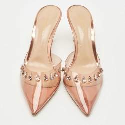 Pre Owned Gianvito Rossi Transparent PVC Plexi Crystal Embellished Pointed-Toe Mule Sandals Size 38