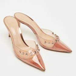 Pre Owned Gianvito Rossi Transparent PVC Plexi Crystal Embellished Pointed-Toe Mule Sandals Size 38
