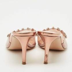 Pre Owned Gianvito Rossi Transparent PVC Plexi Crystal Embellished Pointed-Toe Mule Sandals Size 38