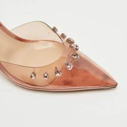 Pre Owned Gianvito Rossi Transparent PVC Plexi Crystal Embellished Pointed-Toe Mule Sandals Size 38