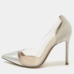 Pre Owned Gianvito Rossi Transparent/Silver Leather and PVC Plexi Pumps Size 37