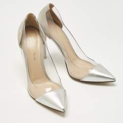 Pre Owned Gianvito Rossi Transparent/Silver Leather and PVC Plexi Pumps Size 37