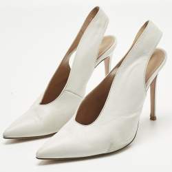 Pre Owned Gianvito Rossi White Leather Thick Slingback Pumps Size 39
