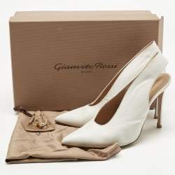 Pre Owned Gianvito Rossi White Leather Thick Slingback Pumps Size 39