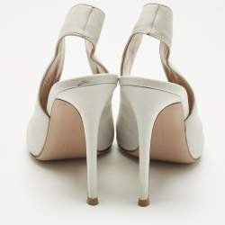 Pre Owned Gianvito Rossi White Leather Thick Slingback Pumps Size 39