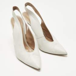 Pre Owned Gianvito Rossi White Leather Thick Slingback Pumps Size 39