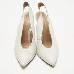 Pre Owned Gianvito Rossi White Leather Thick Slingback Pumps Size 39