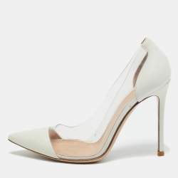 Pre Owned Gianvito Rossi Transparent/White Leather and PVC Plexi Pumps Size 37