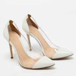 Pre Owned Gianvito Rossi Transparent/White Leather and PVC Plexi Pumps Size 37