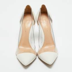 Pre Owned Gianvito Rossi Transparent/White Leather and PVC Plexi Pumps Size 37