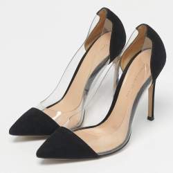Pre Owned Gianvito Rossi Black/Transparent Suede and PVC Plexi Pumps Size 37