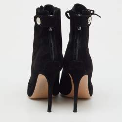 Pre Owned Gianvito Rossi Black Suede Pointed Toe Lace Up Ankle Length Boots Size 38