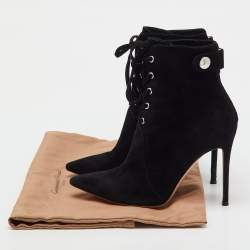 Pre Owned Gianvito Rossi Black Suede Pointed Toe Lace Up Ankle Length Boots Size 38