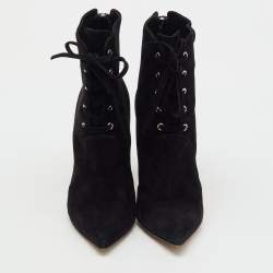 Pre Owned Gianvito Rossi Black Suede Pointed Toe Lace Up Ankle Length Boots Size 38