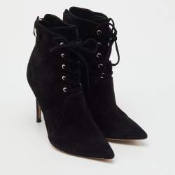 Pre Owned Gianvito Rossi Black Suede Pointed Toe Lace Up Ankle Length Boots Size 38