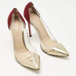 Pre Owned Gianvito Rossi Burgundy/Gold PVC and Leather Plexi  Pumps Size 39