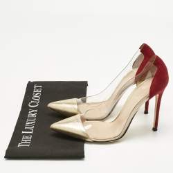 Pre Owned Gianvito Rossi Burgundy/Gold PVC and Leather Plexi  Pumps Size 39