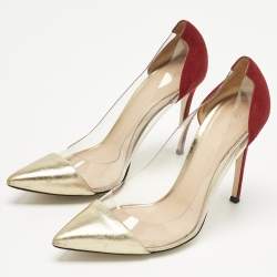 Pre Owned Gianvito Rossi Burgundy/Gold PVC and Leather Plexi  Pumps Size 39
