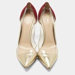 Pre Owned Gianvito Rossi Burgundy/Gold PVC and Leather Plexi  Pumps Size 39