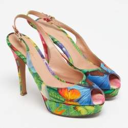 Pre Owned Gianvito Rossi Multicolor Fabric Platform Slingback Sandals Size 38.5