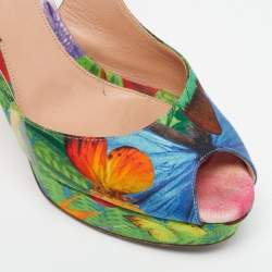 Pre Owned Gianvito Rossi Multicolor Fabric Platform Slingback Sandals Size 38.5