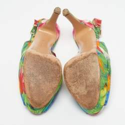 Pre Owned Gianvito Rossi Multicolor Fabric Platform Slingback Sandals Size 38.5