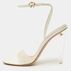 Pre Owned Gianvito Rossi White Patent Leather and PVC Odyssey Ankle Strap Sandals Size 39