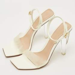 Pre Owned Gianvito Rossi White Patent Leather and PVC Odyssey Ankle Strap Sandals Size 39