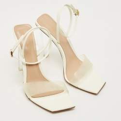 Pre Owned Gianvito Rossi White Patent Leather and PVC Odyssey Ankle Strap Sandals Size 39