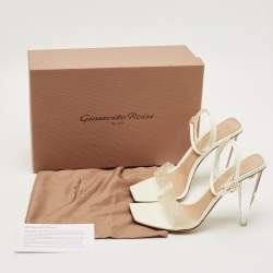 Pre Owned Gianvito Rossi White Patent Leather and PVC Odyssey Ankle Strap Sandals Size 39