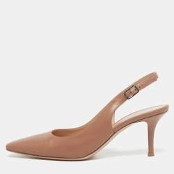 Pre Owned Gianvito Rossi Brown Leather Slingback Pumps Size 38.5