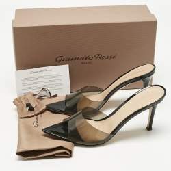 Pre Owned Gianvito Rossi Black Patent Leather and PVC Elle Slide Sandals Size 39