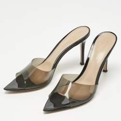 Pre Owned Gianvito Rossi Black Patent Leather and PVC Elle Slide Sandals Size 39