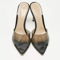 Pre Owned Gianvito Rossi Black Patent Leather and PVC Elle Slide Sandals Size 39