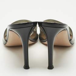 Pre Owned Gianvito Rossi Black Patent Leather and PVC Elle Slide Sandals Size 39