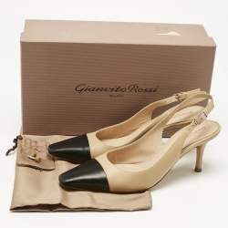 Pre Owned Gianvito Rossi Beige/Black Leather Cap Toe Lucy Slingback Pumps Size 38