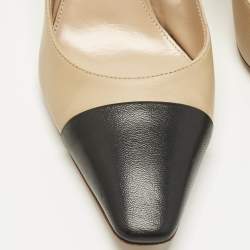 Pre Owned Gianvito Rossi Beige/Black Leather Cap Toe Lucy Slingback Pumps Size 38