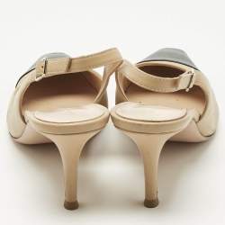 Pre Owned Gianvito Rossi Beige/Black Leather Cap Toe Lucy Slingback Pumps Size 38