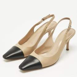 Pre Owned Gianvito Rossi Beige/Black Leather Cap Toe Lucy Slingback Pumps Size 38