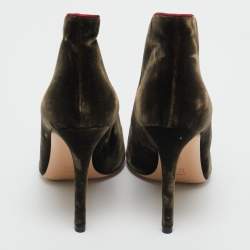 Pre Owned Gianvito Rossi Brown Velvet Miral Open Toe Ankle Boots Size 37