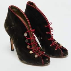 Pre Owned Gianvito Rossi Brown Velvet Miral Open Toe Ankle Boots Size 37