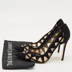 Pre Owned Gianvito Rossi Black Suede and Mesh Maxine Laser Cut Pointed Toe Pumps Size 40