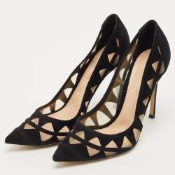 Pre Owned Gianvito Rossi Black Suede and Mesh Maxine Laser Cut Pointed Toe Pumps Size 40