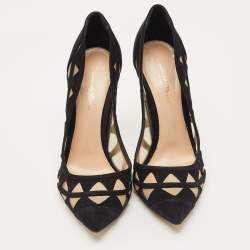 Pre Owned Gianvito Rossi Black Suede and Mesh Maxine Laser Cut Pointed Toe Pumps Size 40