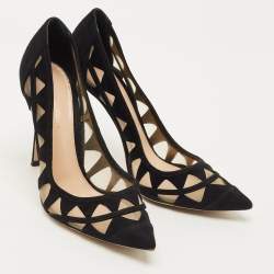 Pre Owned Gianvito Rossi Black Suede and Mesh Maxine Laser Cut Pointed Toe Pumps Size 40