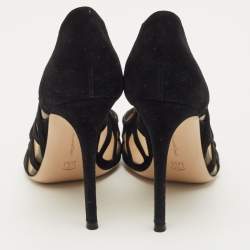 Pre Owned Gianvito Rossi Black Suede and Mesh Maxine Laser Cut Pointed Toe Pumps Size 40