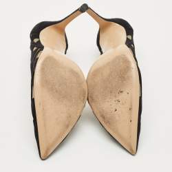 Pre Owned Gianvito Rossi Black Suede and Mesh Maxine Laser Cut Pointed Toe Pumps Size 40