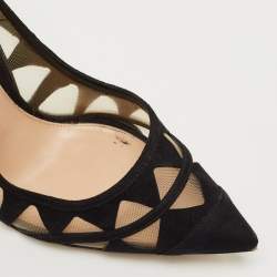 Pre Owned Gianvito Rossi Black Suede and Mesh Maxine Laser Cut Pointed Toe Pumps Size 40